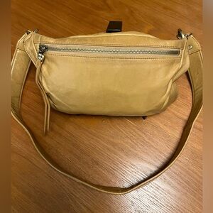 HOBO • Leather Crossbody Bag • Tan w/ Wide Woven Strap • Card Slots